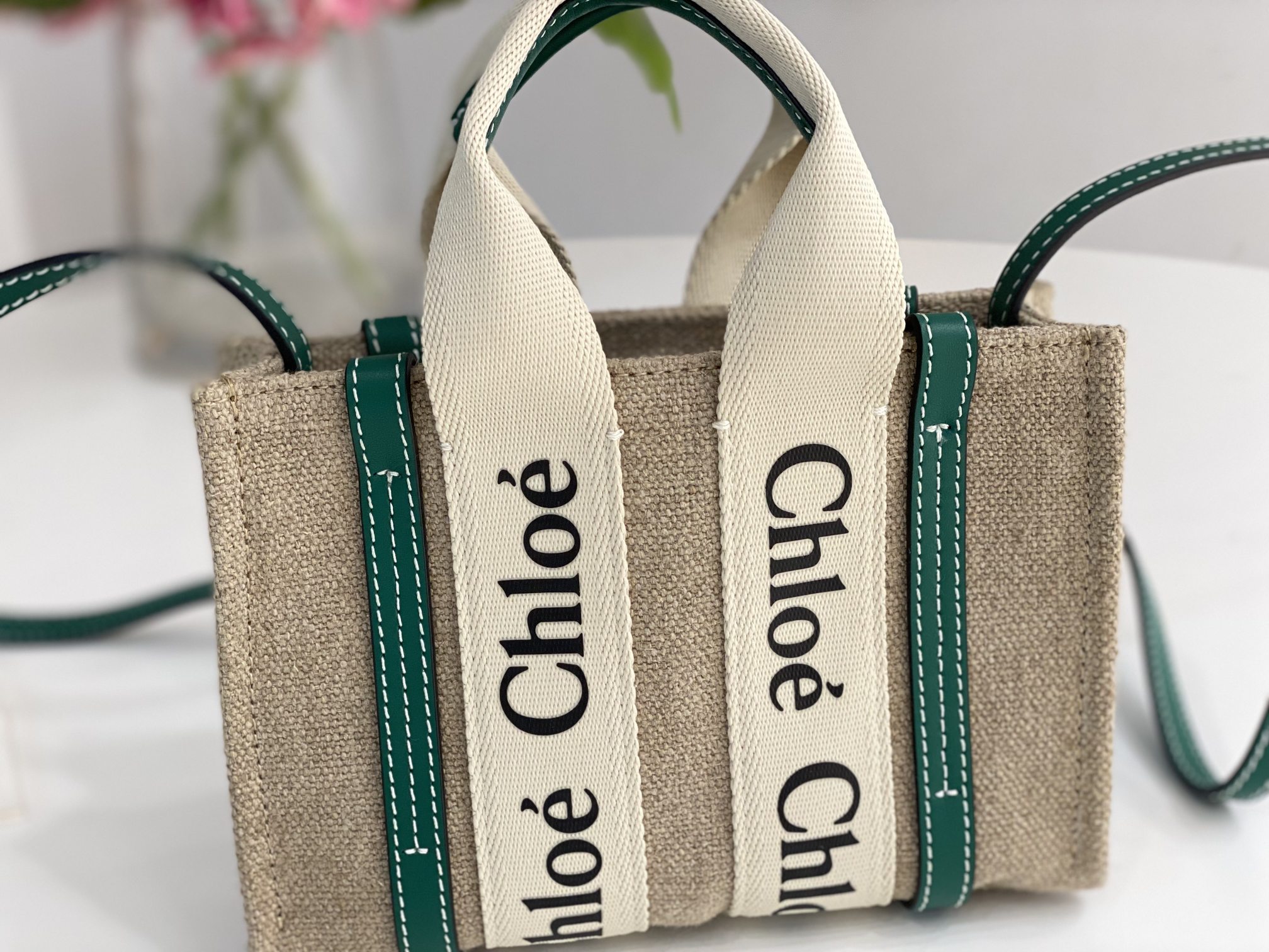 Chloe Mini Woody Tote Bag In Linen